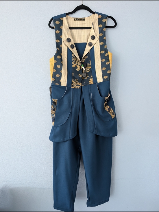 Pants - Whimsical Teal and Gold Patterned Vest/Pants set